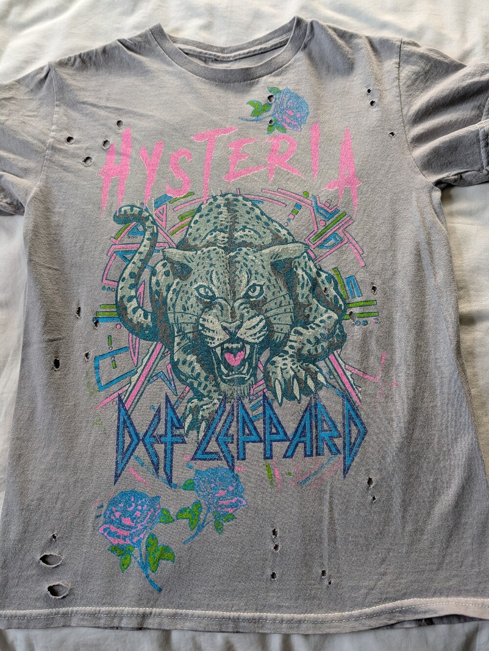 Def Leppard Hysteria w/the holes. Ladies T-Shirt. Size Small..